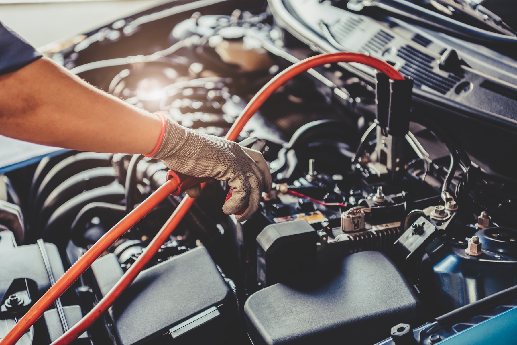 Car Mechanic Holding Battery Electricity 